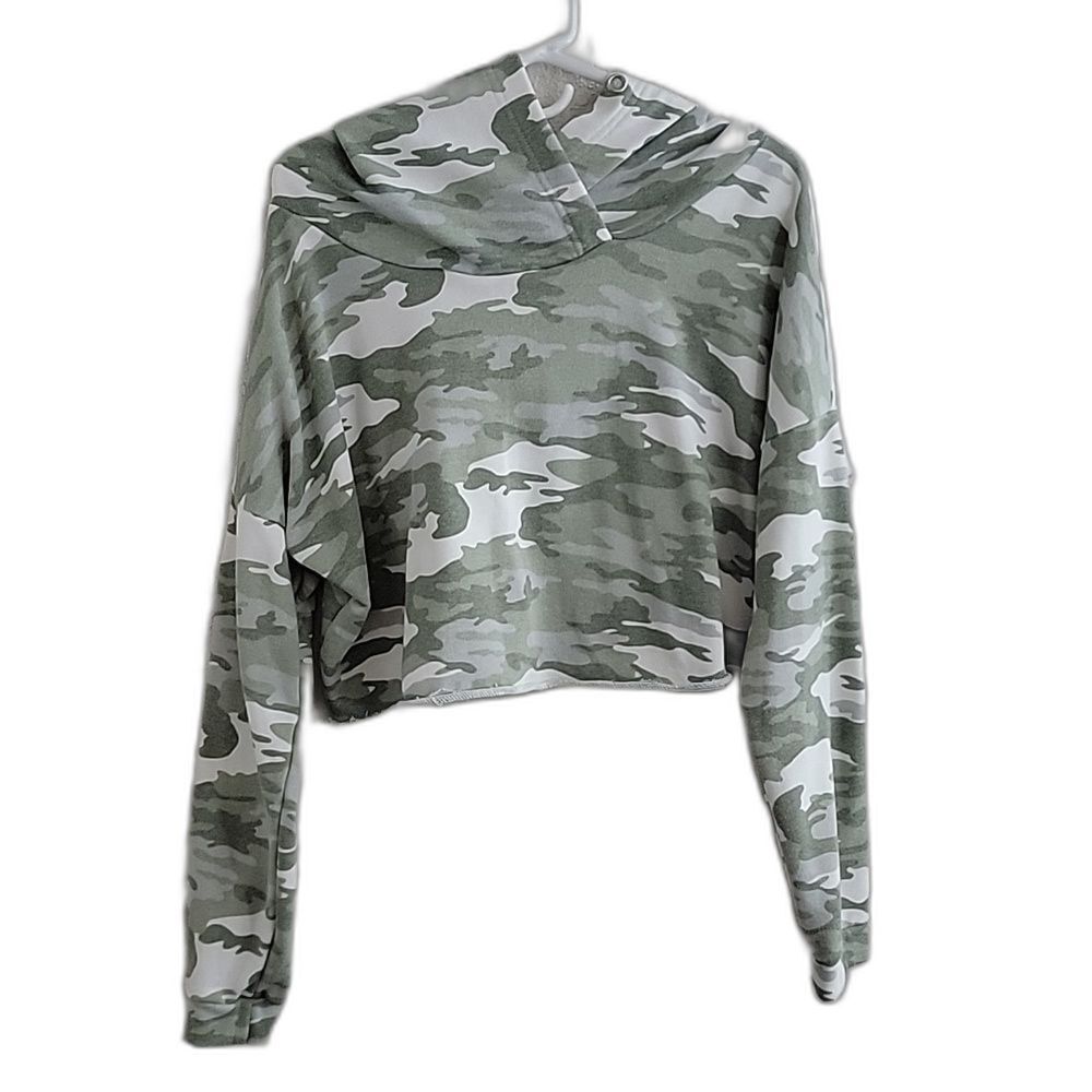 RUE 21 Hooded Cropped off shoulder L Camo Sweater